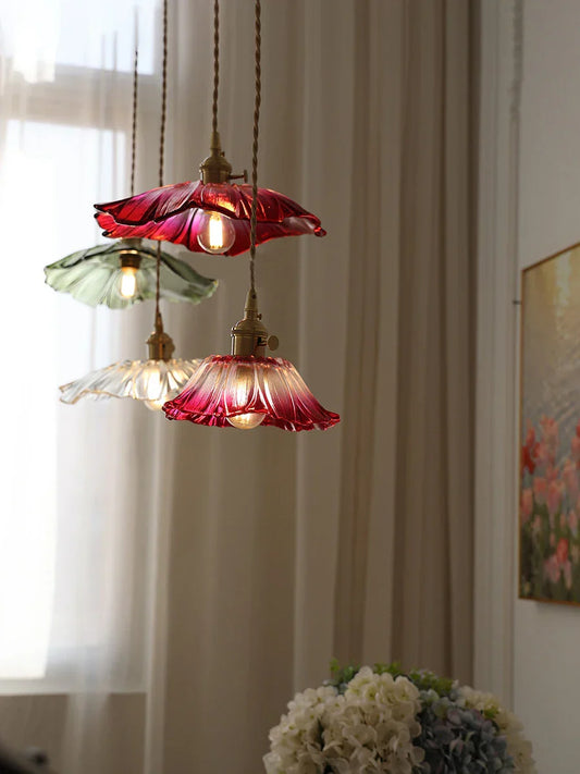DecorBites™ Japanese Sunflower Glass Pendant Lights Modern Brass Hanglamp Fixture