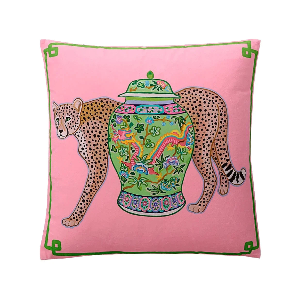 DecorBites™ Handmade Lumbar Pillow Case Lion Dog Floral Decorative Cover