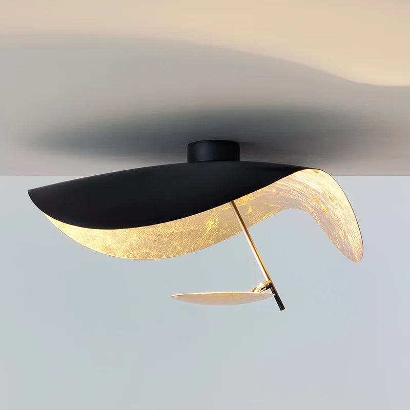 DecorBites™ Lederam Manta Pendant: Industrial Black & Gold Ceiling Light with Lotus Leaf Design