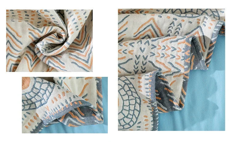 بطانية أريكة قطنية من ديكوربايتس™ | غطاء وسادة وغطاء سرير من الشاش بنقشة الفصول الأربعة