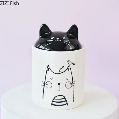 DecorBites™ Black Cat Ceramic Jewelry Box Cosmetic Jar Aroma Can Candy Pots