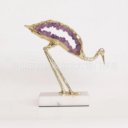 Escultura de grulla de cristal DecorBites™ con gema verde, figura decorativa para el hogar