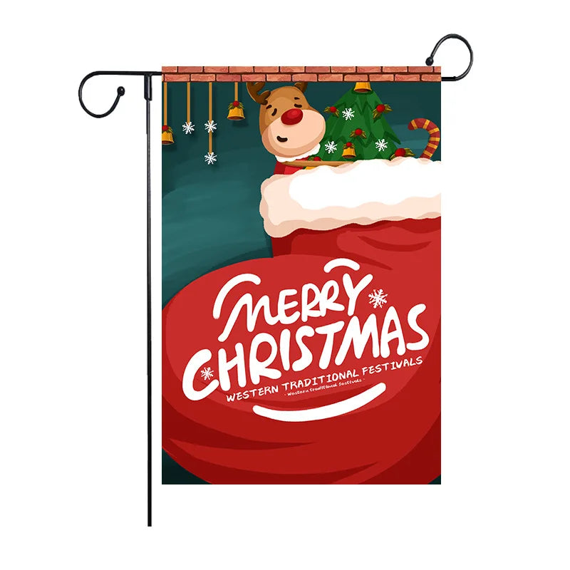DecorBites™ Christmas Deer & Santa Garden Flags - Outdoor Xmas Decorations