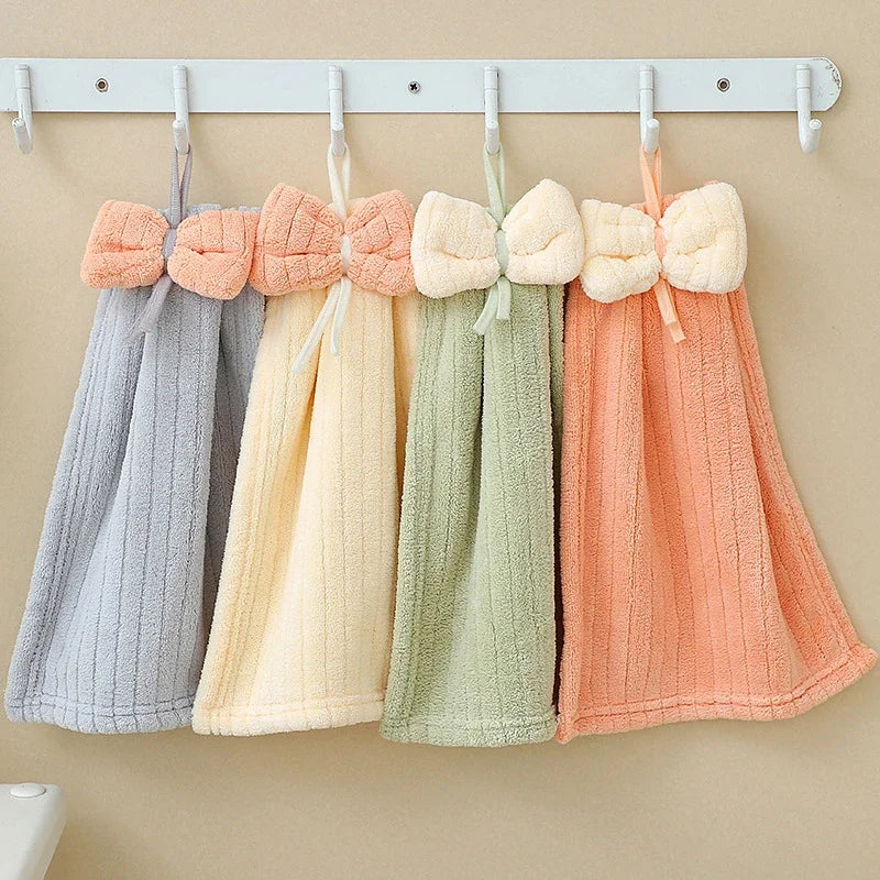DecorBites™ Bowknot Microfiber Hand Towels Soft & Absorbent Coral Velvet for Kitchen & Bathroom
