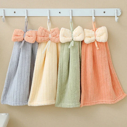 DecorBites™ Bowknot Microfiber Hand Towels Soft & Absorbent Coral Velvet for Kitchen & Bathroom