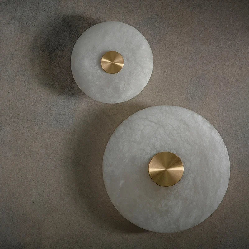 DecorBites™ LED Marble Brass Wall Sconce: Modern Art Deco Round Light for Parlor & Aisle