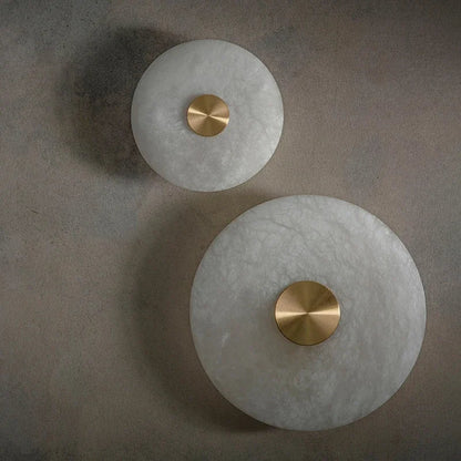 DecorBites™ LED Marble Brass Wall Sconce: Modern Art Deco Round Light for Parlor & Aisle
