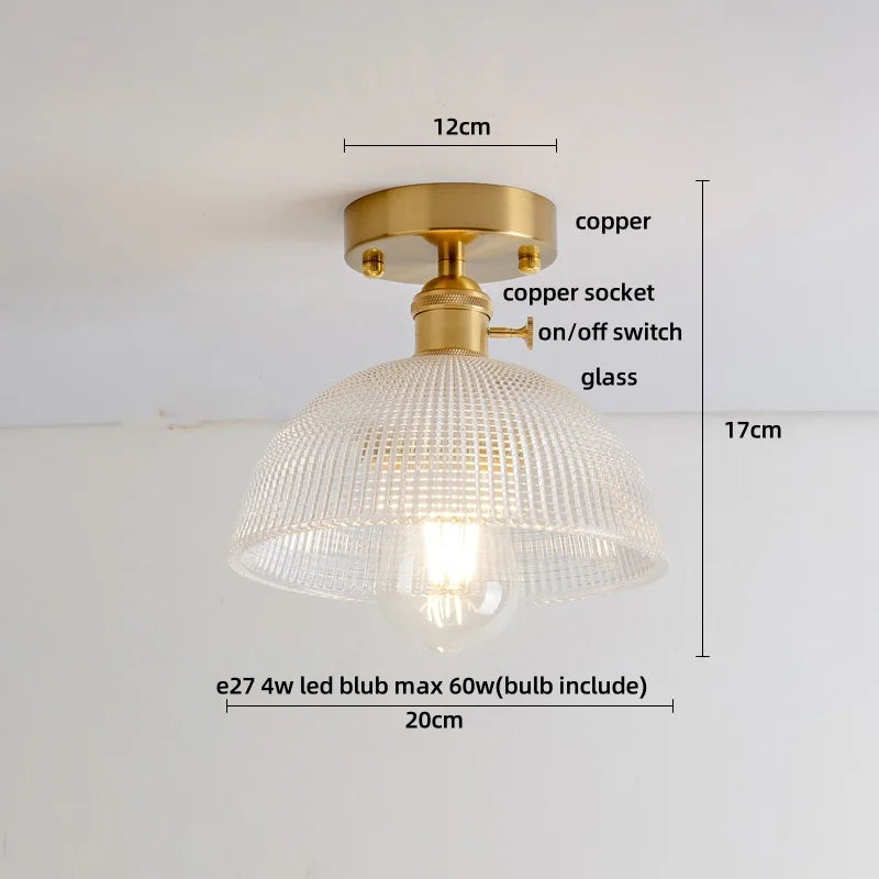 DecorBites™ Clear Glass LED Ceiling Light Fixture Modern Nordic Copper Knob Switch Lamp
