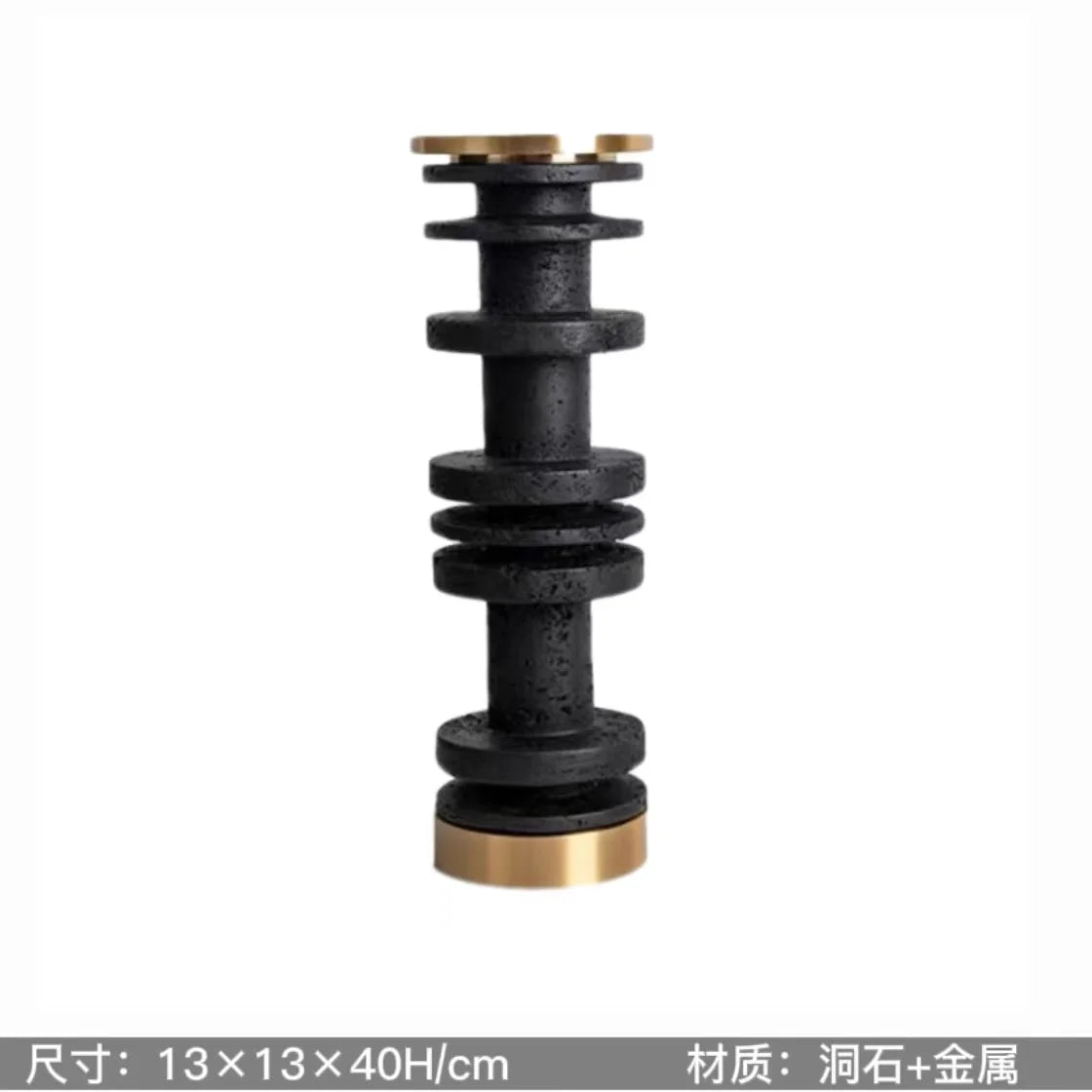 Portavelas DecorBites™ Luxe de mármol travertino marrón con base metálica