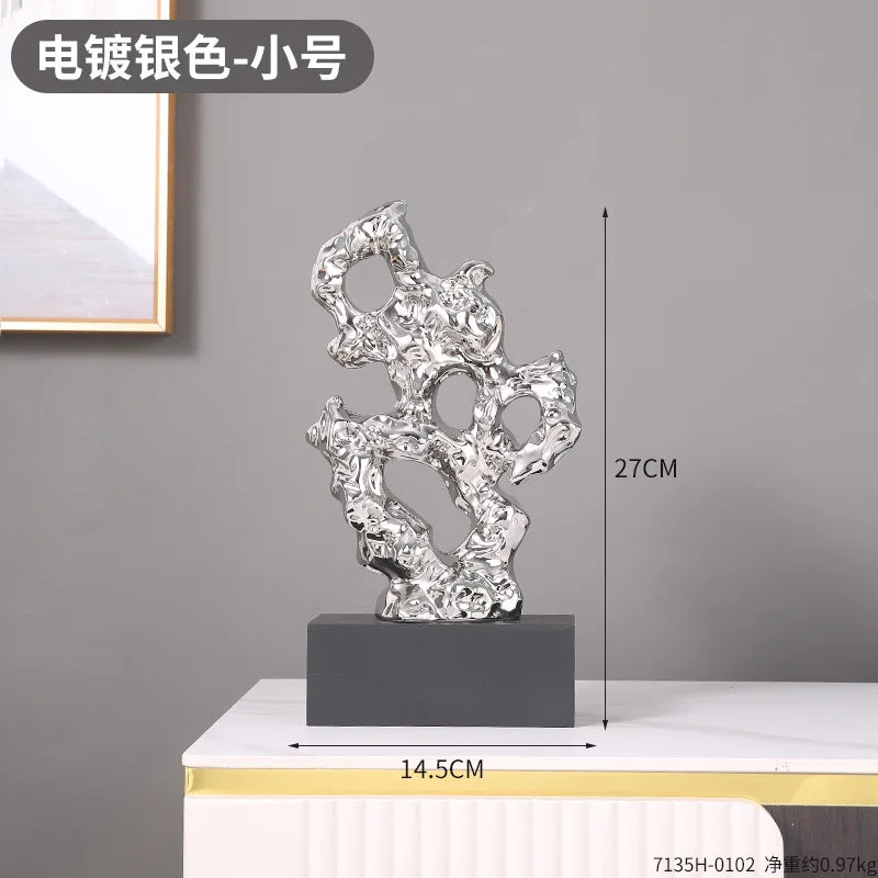 DecorBites™ Gold Hollow Stone Statue Coral Sculpture Home Decor Figurines