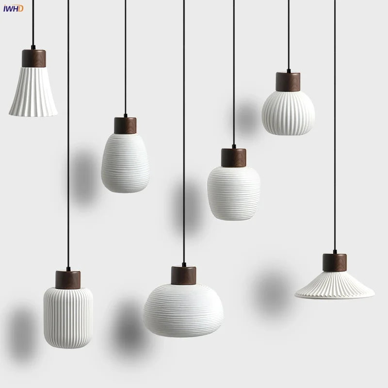 DecorBites™ Ceramic LED Pendant Light Fixture - Nordic Modern Wood White Hanging Lamp
