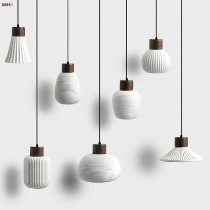 DecorBites™ Ceramic LED Pendant Light Fixture - Nordic Modern Wood White Hanging Lamp