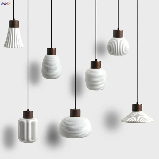 DecorBites™ Ceramic LED Pendant Light Fixture - Nordic Modern Wood White Hanging Lamp