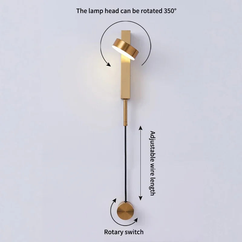 DecorBites™ Black Rotation LED Wall Lamp for Bedroom Bedside, Modern Indoor Lighting Fixtures