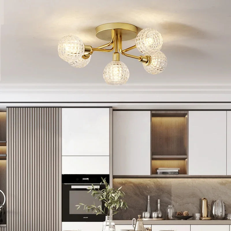 Decorbites™ Gold-Glas-Deckenleuchte. Modernes rundes gewelltes Design für Schlafzimmer, Wohnzimmer, Garderobe.