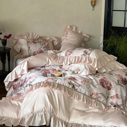 Decobites Rose Ruffles Bedding Set in Egyptian Cotton - Double Queen King Sizes