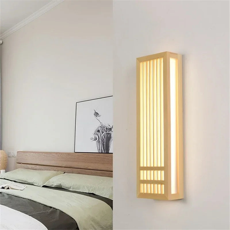 Lámpara de pared LED DecorBites™ de madera, rectangular, de acrílico, para mesita de noche en la sala de estar