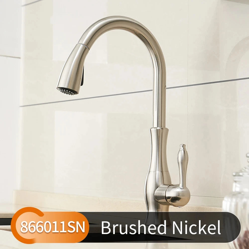 Black & Gold Pull Out Kitchen Faucet – Brass Kitchen Mixer Tap