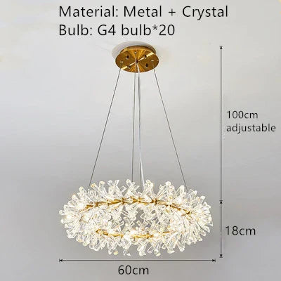 DecorBites™ Clear Crystal LED Chandelier Round Lamp - Gold Metal Wire, Adjustable G4 Bulb