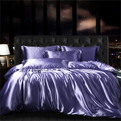 Decobites Mulberry Silk-blend Satin Duvet Cover Set for King & Queen Beds