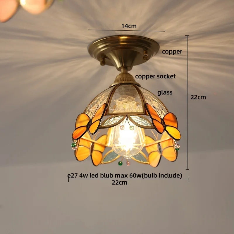 DecorBites™ Butterfly Glass LED Ceiling Light - Copper Socket, Creative Bedroom Decor