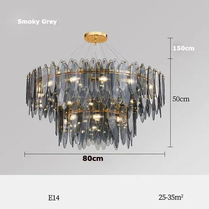Gold Glass Pendant Chandelier 2-Tier 100cm