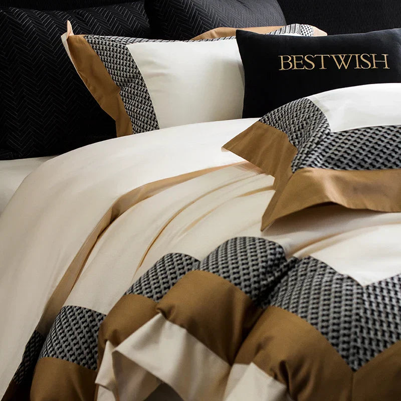 Conjunto de Ropa de Cama de Algodón Egipcio Luxe™ Decorbites - Cubrecama de Tamaño Queen King Sábana Plana Fundas de Almohada