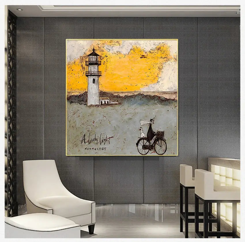 Vintage Nordic Landscape Dog Canvas Wall Art