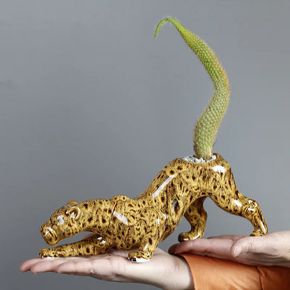 DecorBites™ Ceramic Animal Flowerpot: Leopard Cheetah Cartoon Characters for Garden Plants