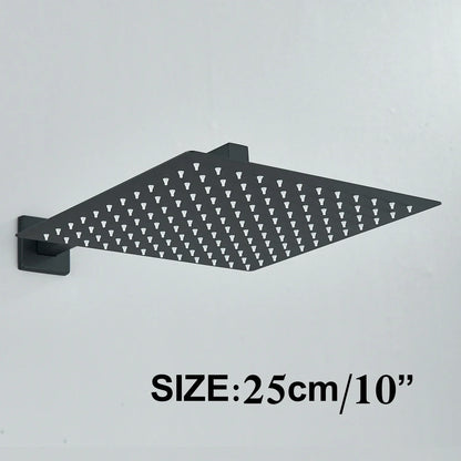 DecorBites™ 12" Matte Black Rainfall Shower Head Set with Shower Arm