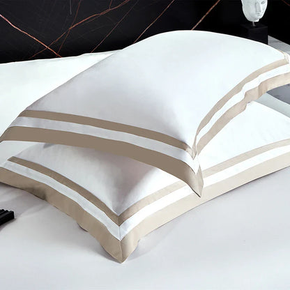 Decobites Luxury White Gray Hotel Style Embroidery Bedding Set, Silky Soft 1400TC Egyptian Cotton