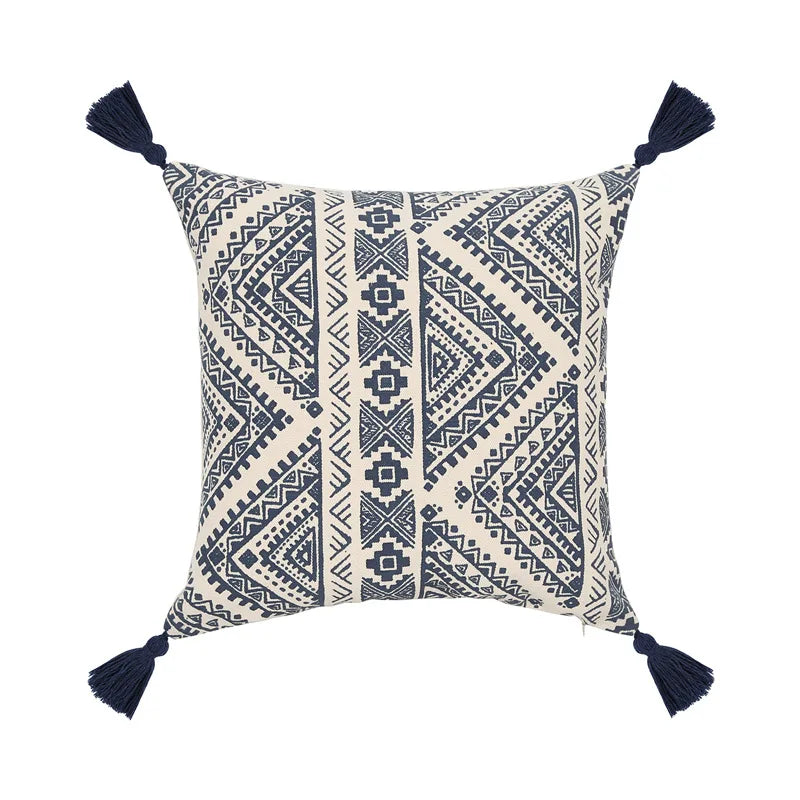 DecorBites™ Ethnic Geometric Printed Tufted Tassels Cushion Cover for Sofa Living Room