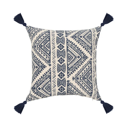 DecorBites™ Ethnic Geometric Printed Tufted Tassels Cushion Cover for Sofa Living Room