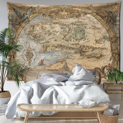 Decobites Mountain Forest Map Tapestry Wall Hanging - Boho Abstract Art for Home Decor