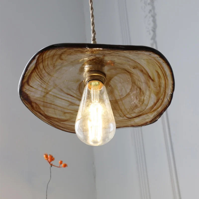 DecorBites™ Brass Knob Switch LED Pendant Light, Nordic Amber Glass Hanging Lamp
