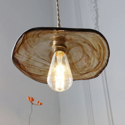 DecorBites™ Brass Knob Switch LED Pendant Light, Nordic Amber Glass Hanging Lamp