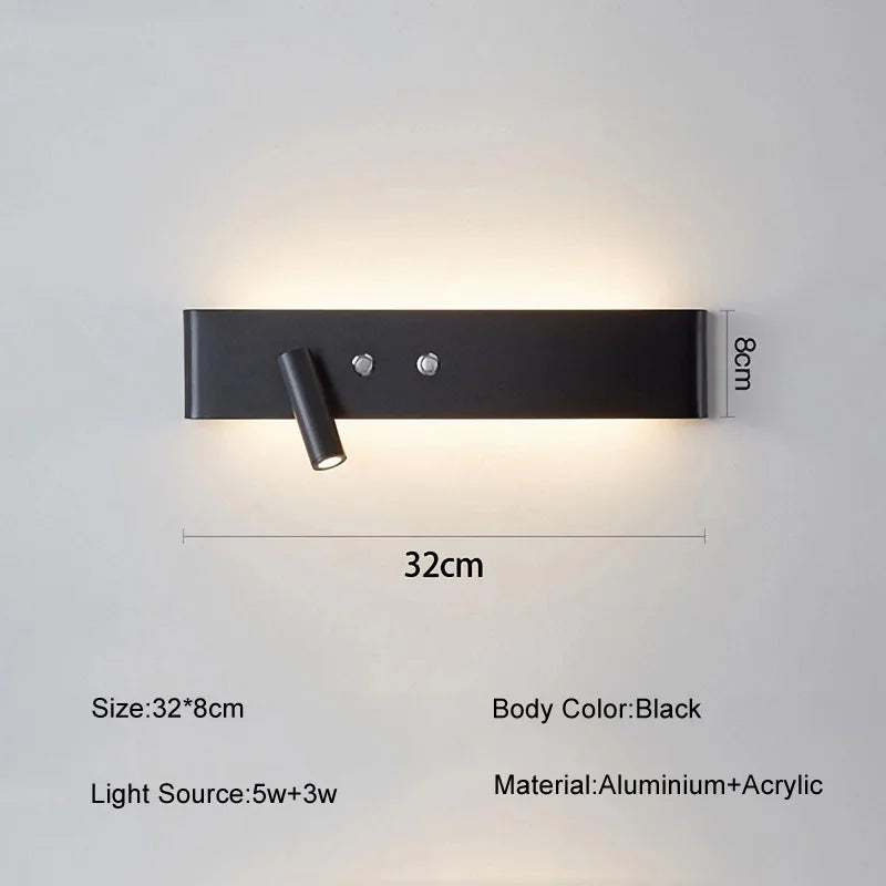 مفتاح إضاءة حائط LED طويل من DecorBites™ بقوة 8 وات/20 وات، تركيبات من الألومنيوم لغرفة المعيشة وغرفة النوم.