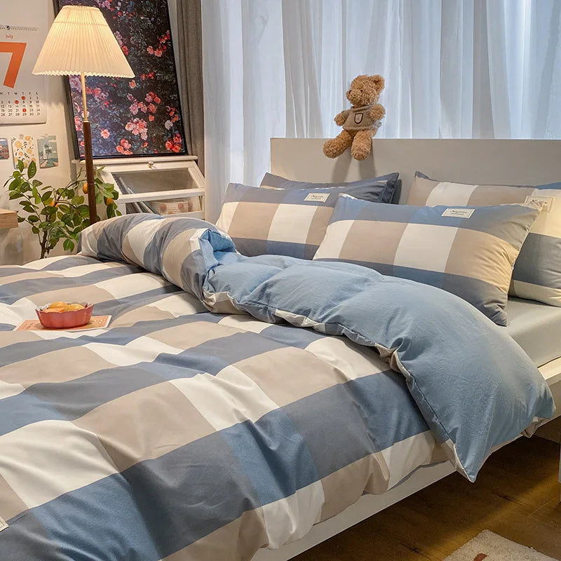 Funda nórdica DecorBites™ Cozy Plaid | Funda nórdica sencilla de estilo nórdico | Ropa de cama de algodón lavado que no destiñe