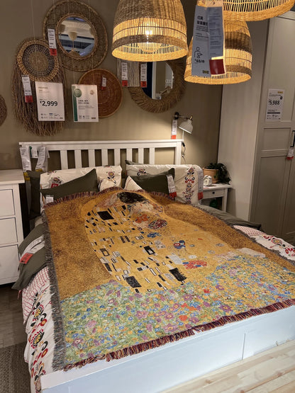 DecorBites™ Gustav Klimt The Kiss Art Pattern Cotton Fabric Blanket