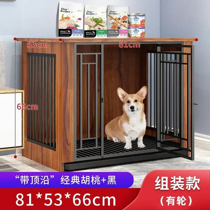 DecorBites™ Large Wood Dog Cage House | Indoor Solid Wooden for Big Dogs