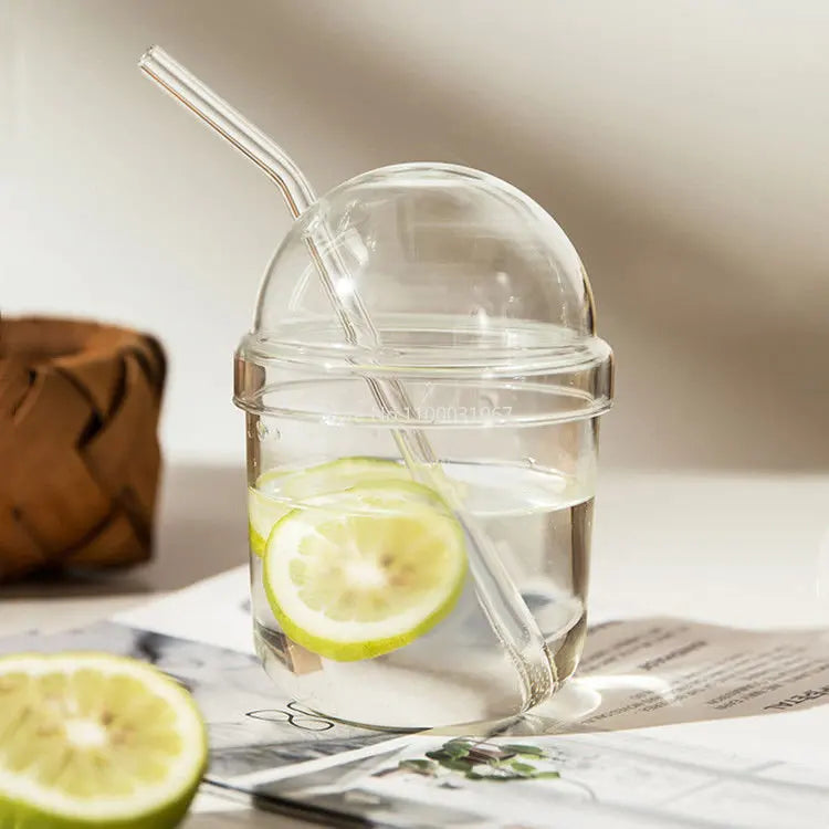 DecorBites™ Clear Glass Bobo Cup Set with Glass Straw and Cover