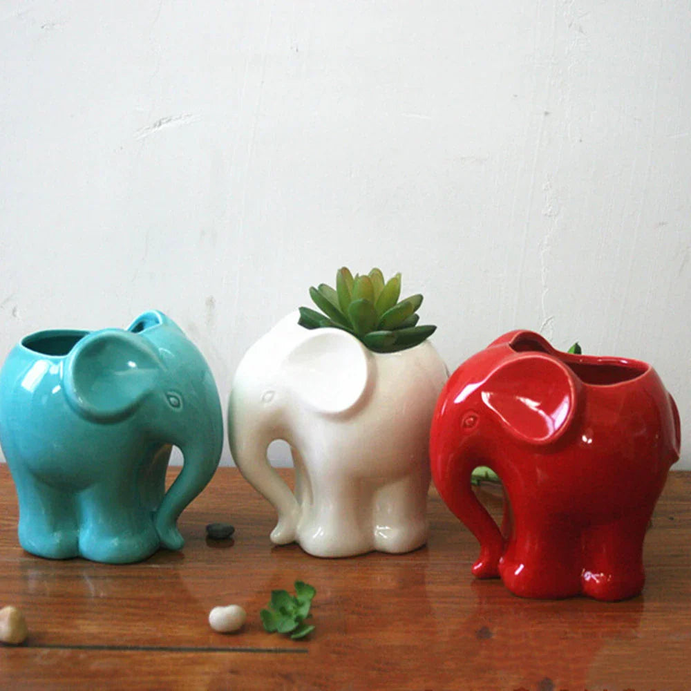 DecorBites™ Elephant Succulent Planter Ceramic Vase Cute Flowerpot Decor Pot
