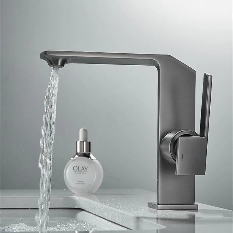 DecorBites™ Brush Gold Basin Faucet: Solid Brass Bathroom Mixer Tap, Single Handle Deck Mounted