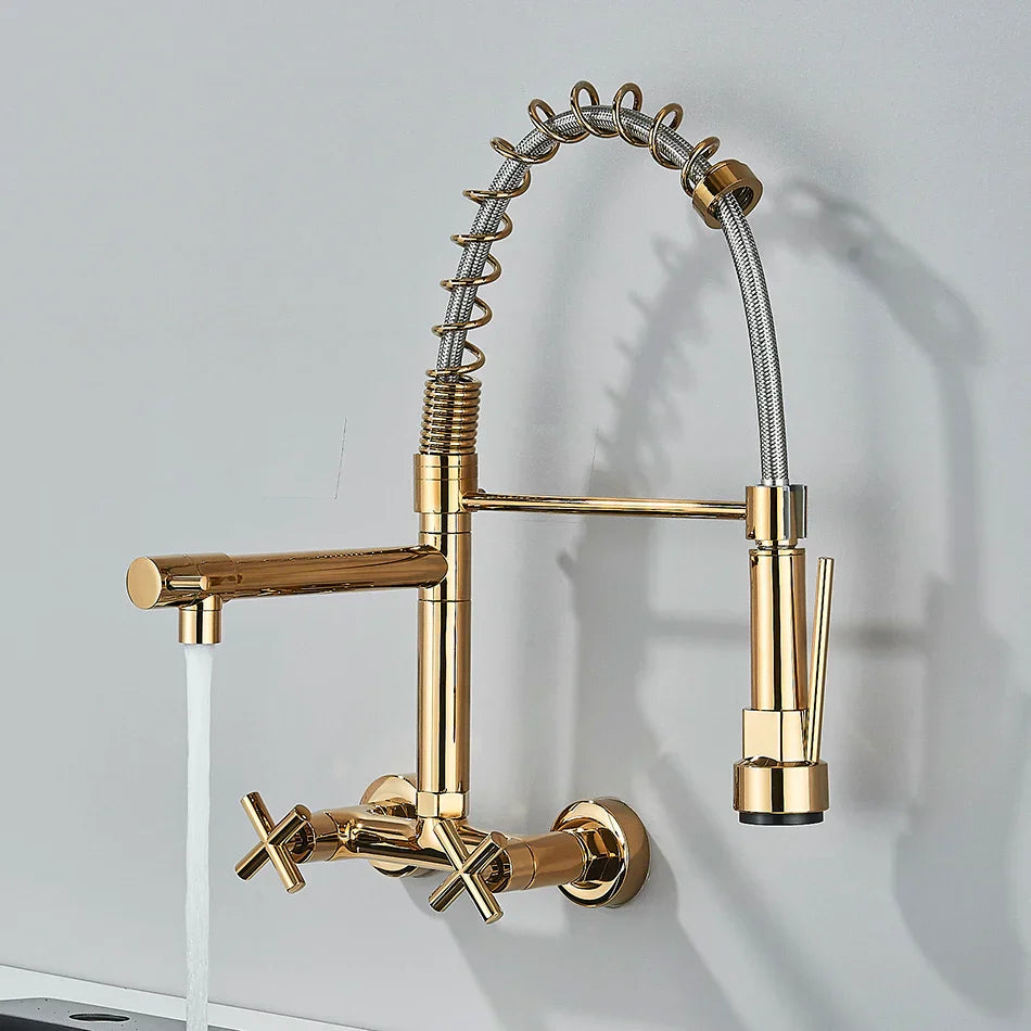 Decorbites™ Gold Schwarz Küchenarmatur Wandmontage Ausziehbarer Hahn Duale Schwenk-Auslässe