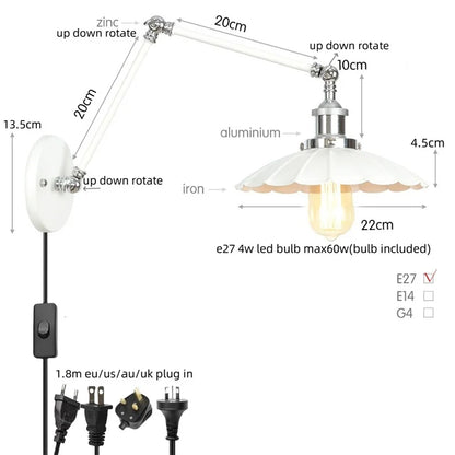 Decorbites™ Industrielle Linse Vintage-Loft-LED-Wandleuchte mit Schwingarmen und Zugschalter