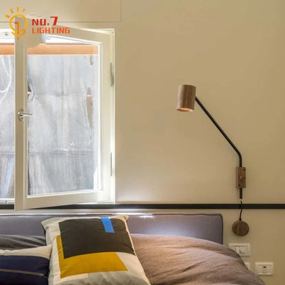 DecorBites™ Black Walnut Swing Arm Wall Lamp with Switch | Minimalist Design for Home Decor