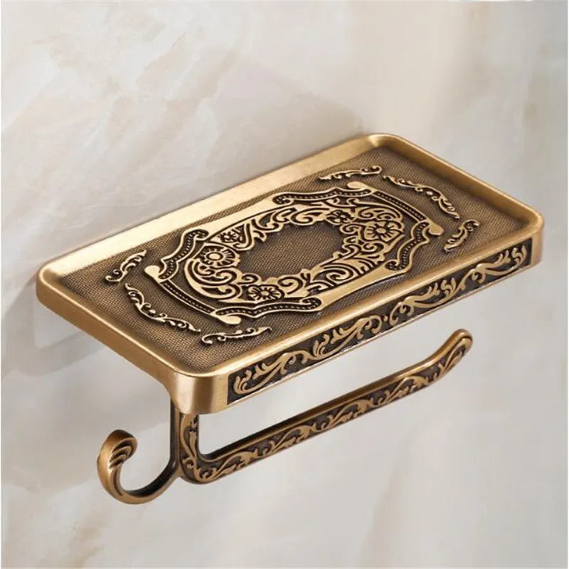 DecorBites™ Antique Black Toilet Paper Holder with Phone Shelf