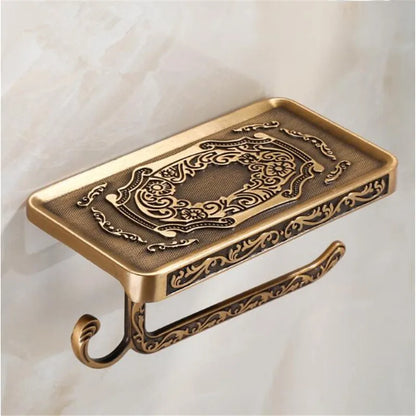 DecorBites™ Antique Black Toilet Paper Holder with Phone Shelf