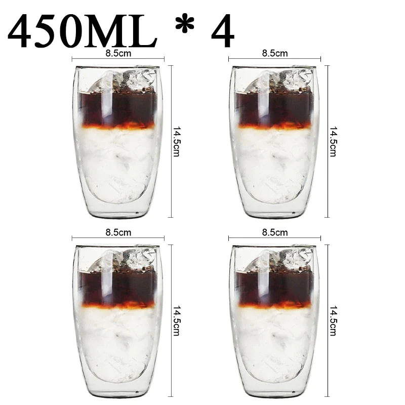 DecorBites™ Double Wall Borosilicate Glass Mug Set for Tea Coffee Juice Bar Drinkware