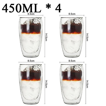 DecorBites™ Double Wall Borosilicate Glass Mug Set for Tea Coffee Juice Bar Drinkware
